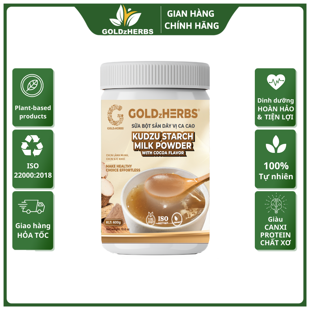 Sữa bột sắn dây vị ca cao goldzherbs 250g/500g