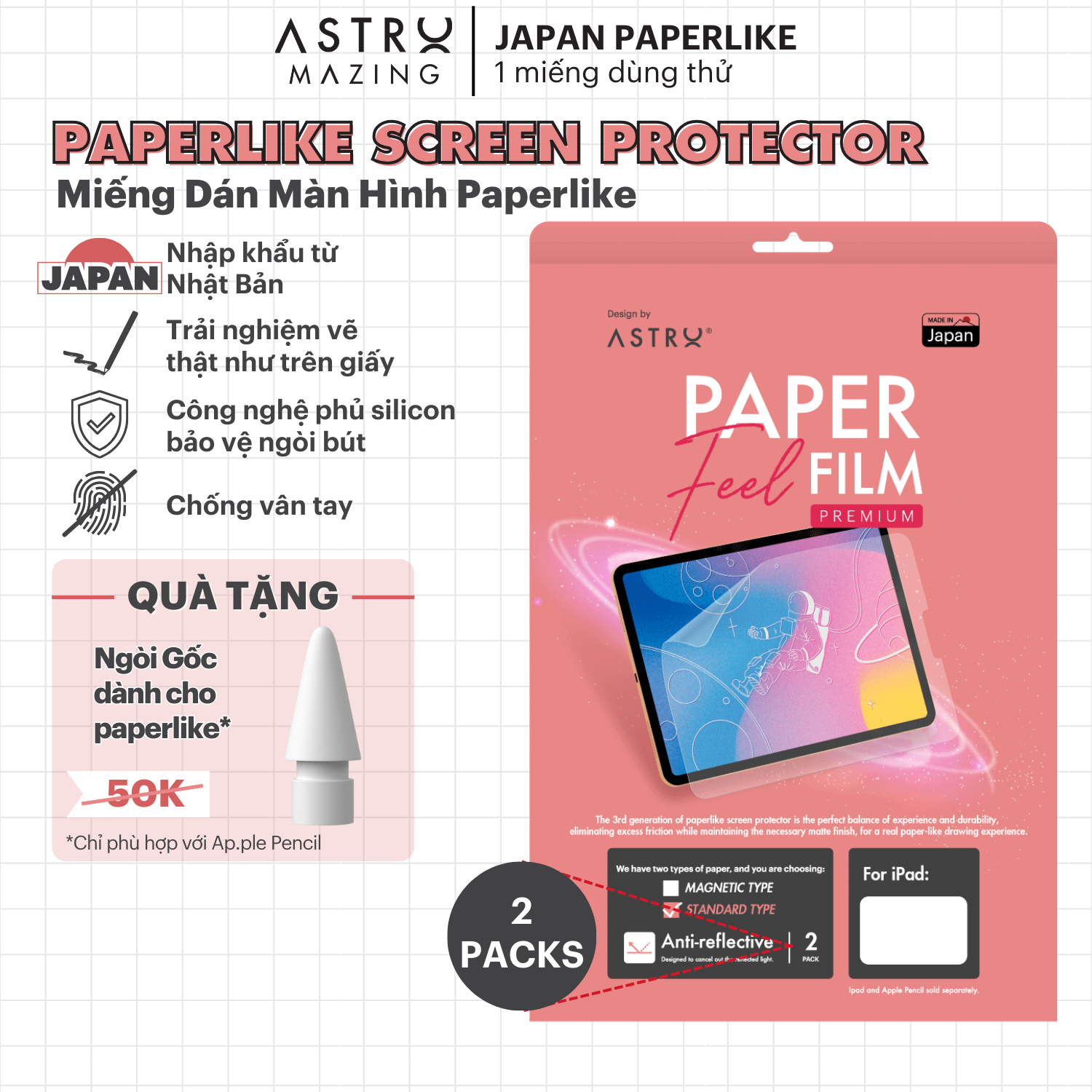 [Paperlike Astro] Miếng dán Paperlike AstroMazing chống vân tay cho i_Pad Pro 11/ Air 4-5 Gen 7-8-9