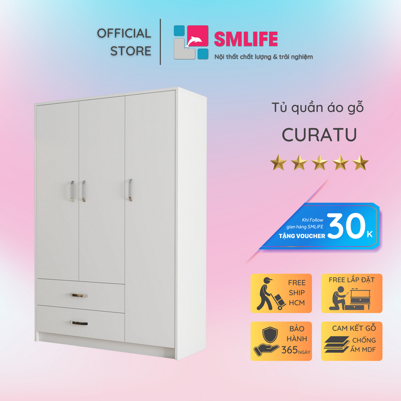 Tủ áo gia đình bằng gỗ đẹp tiện dụng SMLIFE Curatu