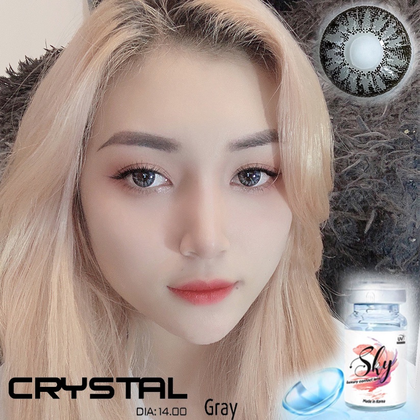 Kính Áp Tròng Sky Lens -Crystal Gray 0-6 Độ-Made In Korea Chính Hãng Dia14.00