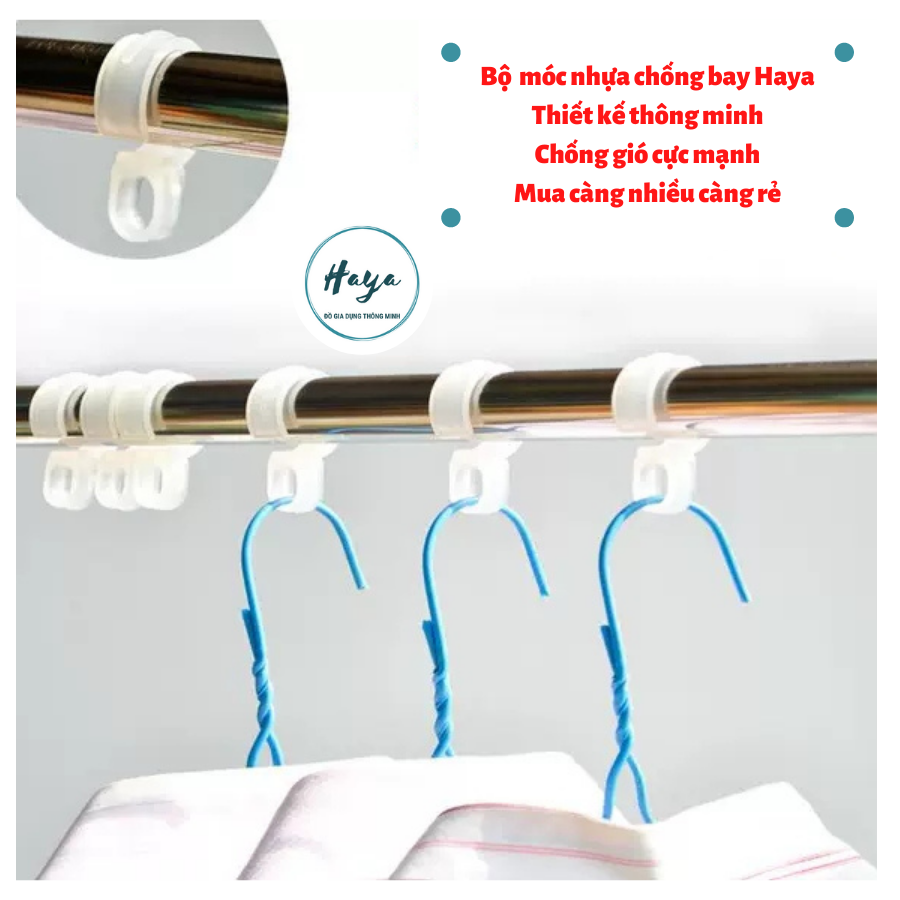 Bộ kẹp móc treo đồ, quần áo bằng nhựa chống gió, chống bay Haya super smart