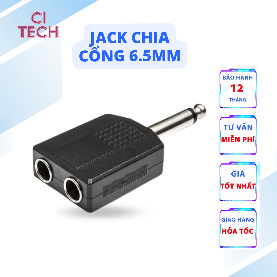 Jack Chia 2 Đầu Micro Chân 6.5 mm Dùng Hát Song Ca 2 Micro, Đầu Chia Chân 6.5 mm Ra 2 Chân Cắm 6.5mm Để Cắm Mic Hát