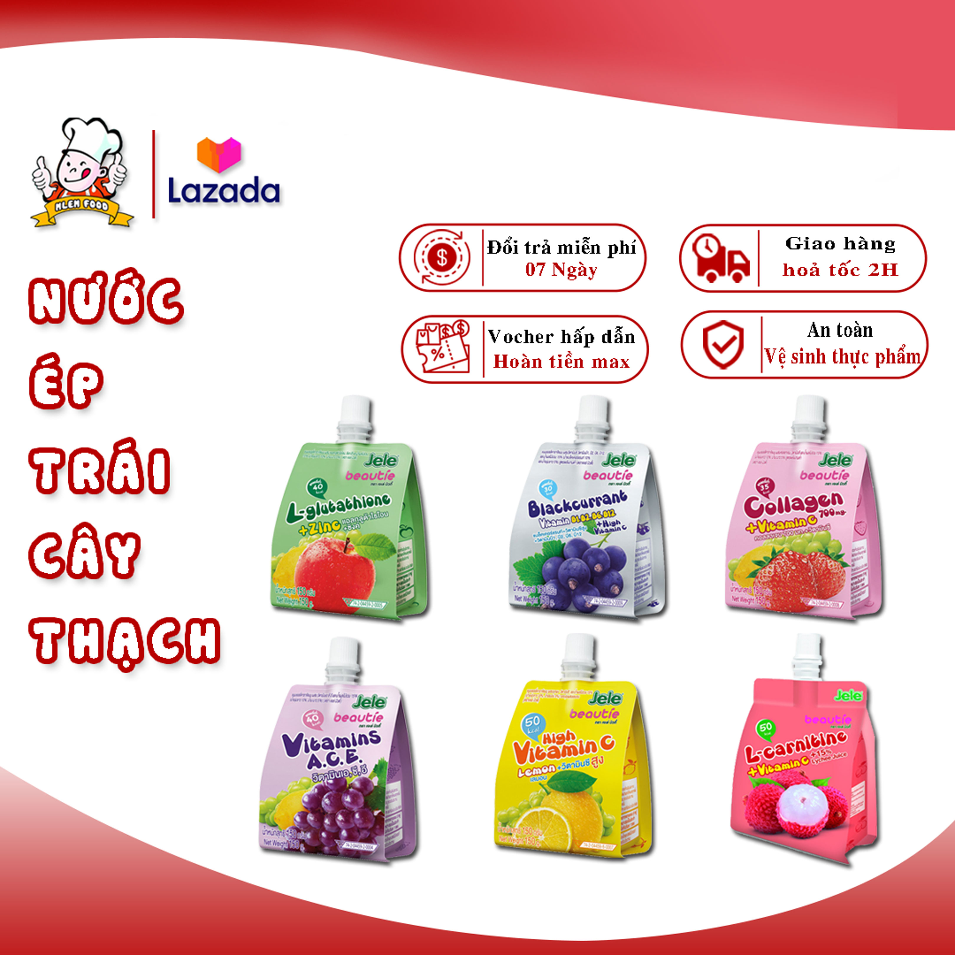 Nước thạch trái cây Jele Beautie túi 150g đủ vị, nước ép trái cây thạch chính hiệu nội địa Thái Lan thơm ngon, thanh mát thạch nhai siêu ghiền.