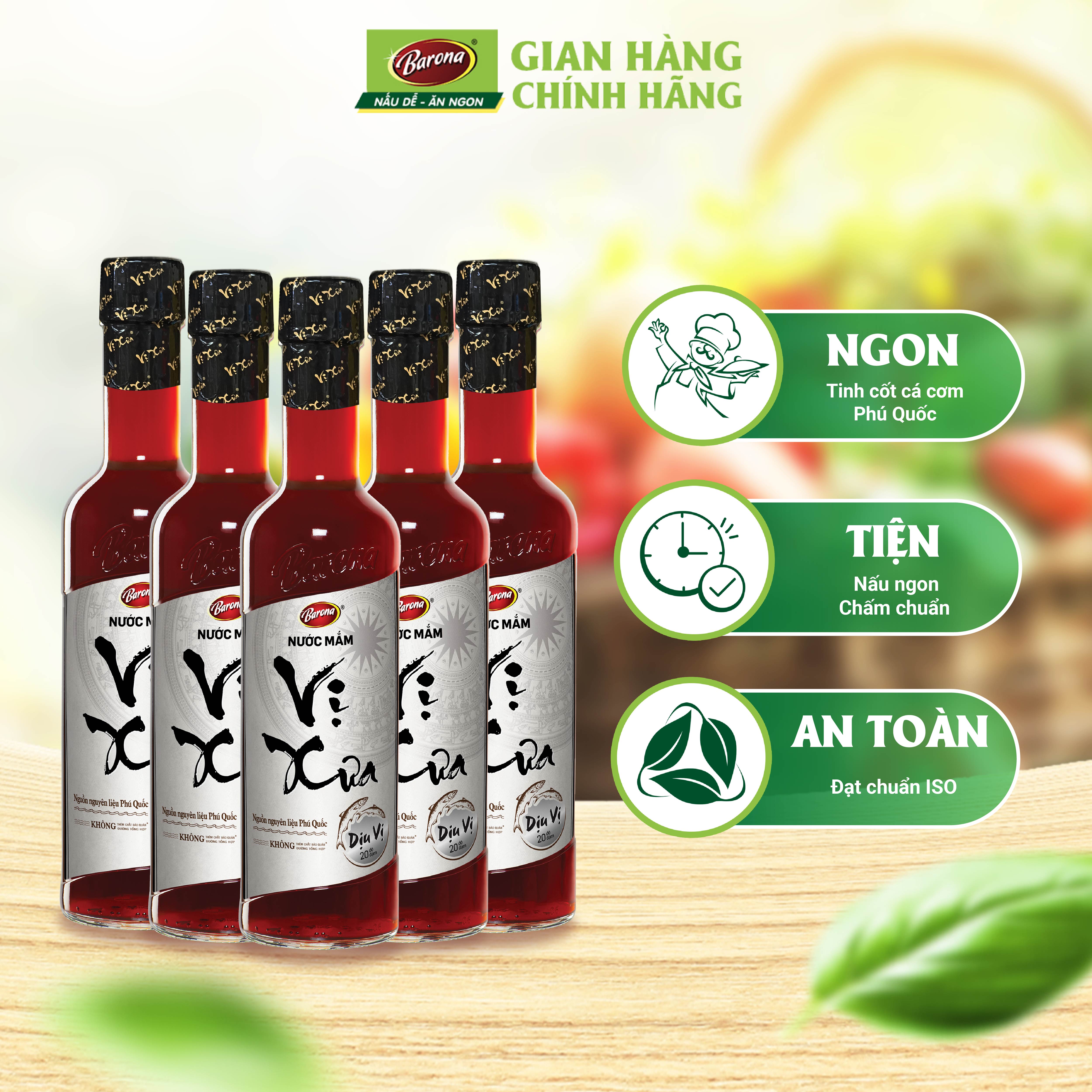 Combo 5 chai Nước Mắm Phú Quốc Cao Cấp Vị Xưa Barona 20 độ đạm 500ml