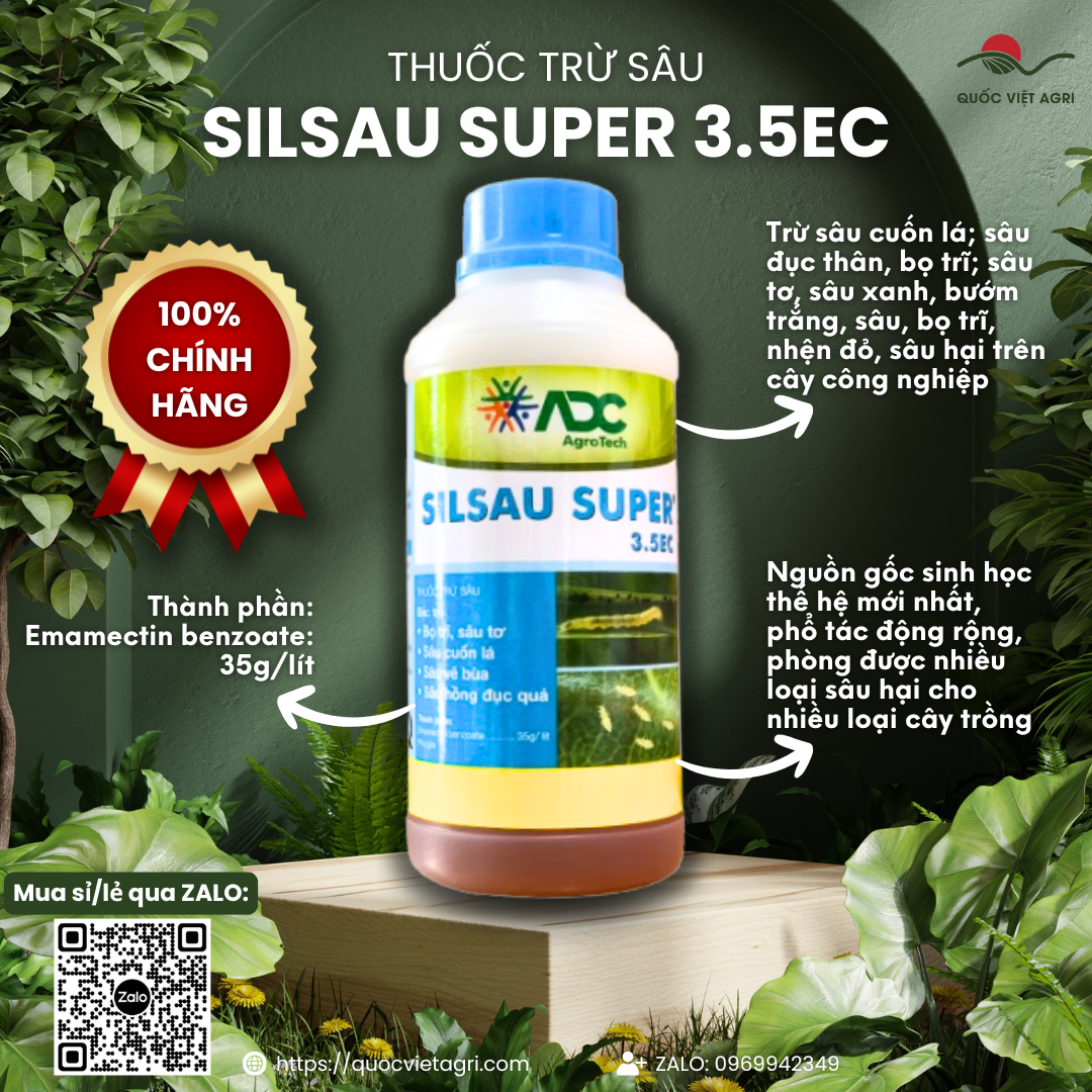  Thuốc trừ sâu sinh học SILSAU SUPER 3.5EC  chai 500ml  - Emamectin benzoate 35g l Trị sâu cuốn lá sâu đục thân bọ trĩ sâu tơ sâu xanh nhện đỏ bướm trắng 