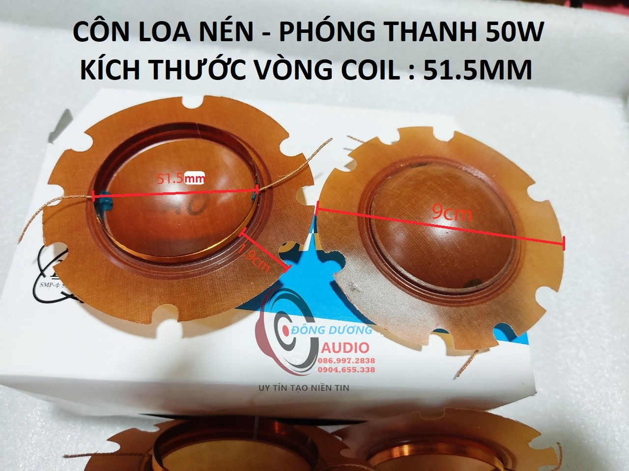 Giá 2 cái - côn loa phóng thanh thông báo, loa phường vòng coil 51.5mm - côn loa 25w 50w