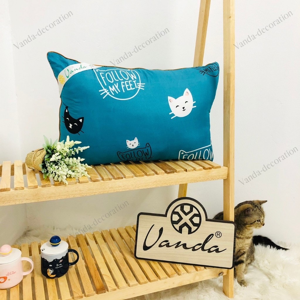 Ruột gối đầu bông gòn cao cấp VANDA mẫu mèo xanh