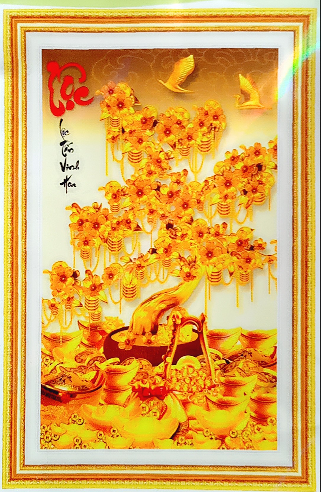 Tranh thêu 3d cây lộc mai vàng size 43*63cm