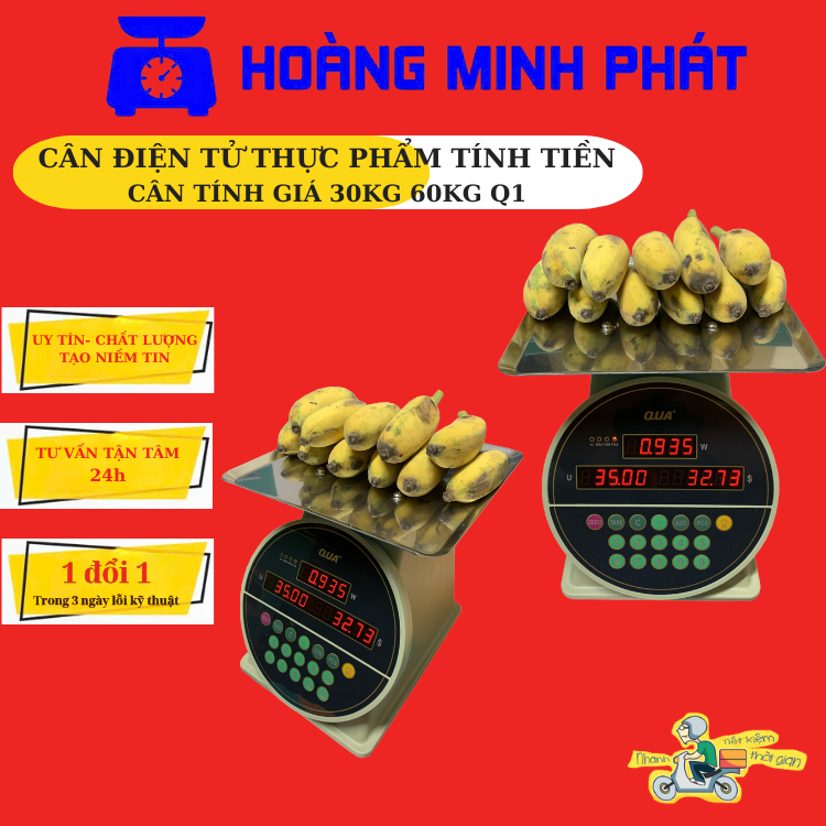 Cân điện tử tính tiền hàng siêu thị, tạp hóa 30kg - 60kg QUA-Q1 cao cấp (cân tích điện), Cân điện tử tính giá tiền hàng