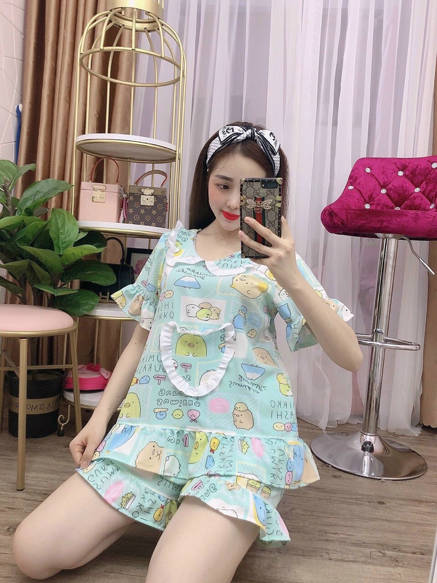 Đồ bộ lụa hàn siêu dễ thương size dưới 60kg