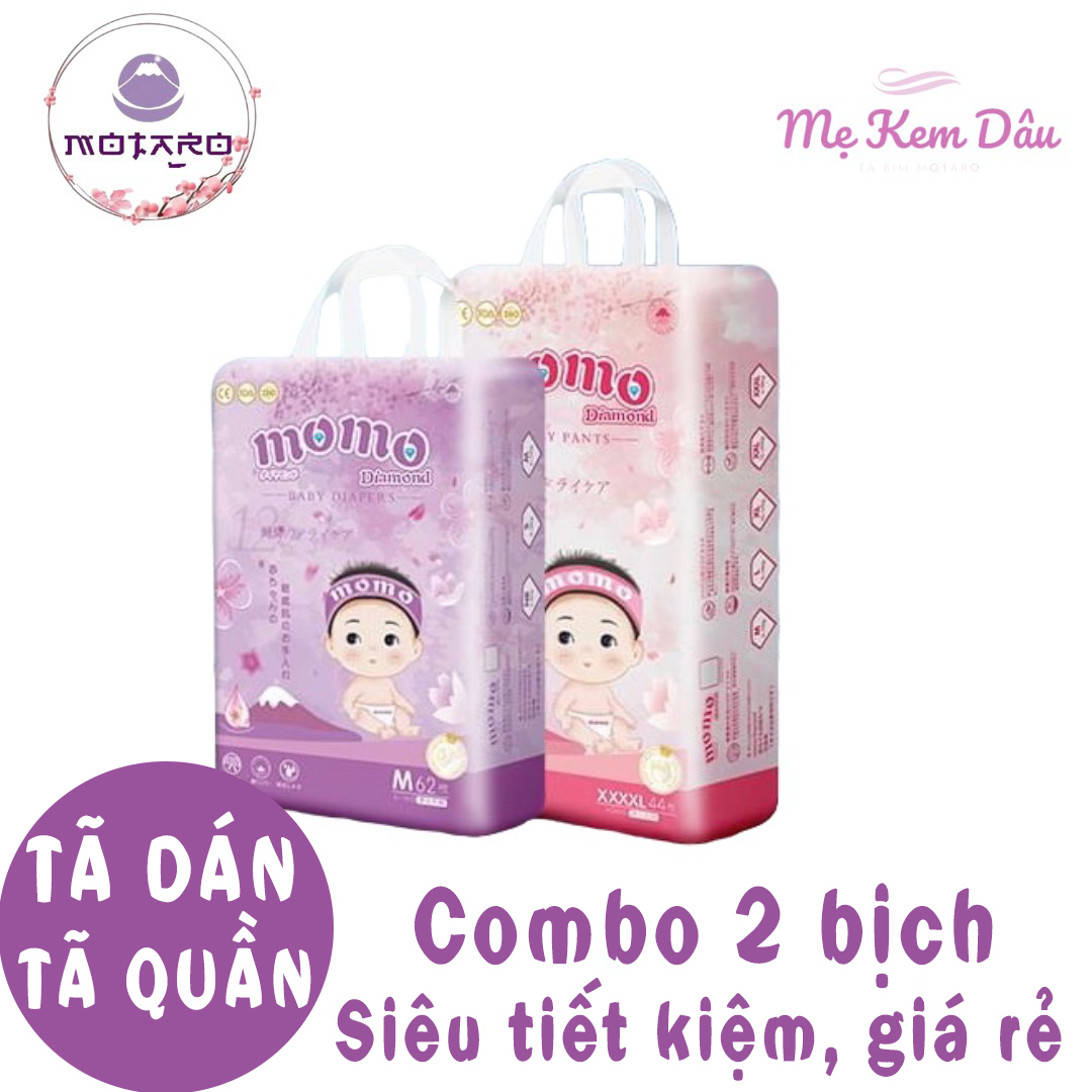 Combo 2 bịch bỉm tã dán / quần momo diamond siêu tiết kiệm, giá rẻ / tã dán s128 m124 tã quần m120 l108 xl100 xxl96 xxxl92