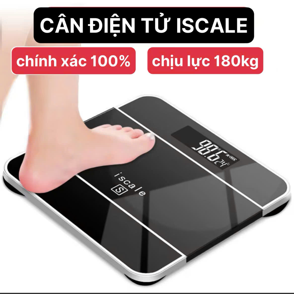 (Siêu Chuẩn) CÂN ĐIỆN TỬ ISCALE MẶT GƯƠNG SANG CHẢNH THEO DÕI CÂN NẶNG NHIỆT ĐỘ PHÒNG CHÍNH XÁC 100% - CÂN SỨC KHOẺ GIA ĐÌNH XỊN CHỊU LỰC ĐẾN 180KG