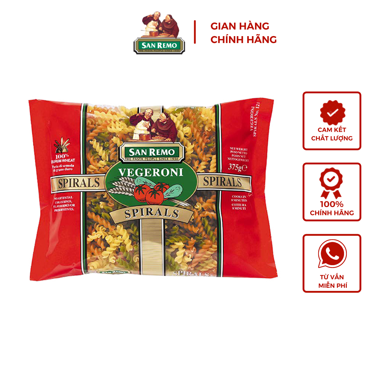 Nui rau củ Vegeroni Spirals thương hiệu San Remo 375g No.121