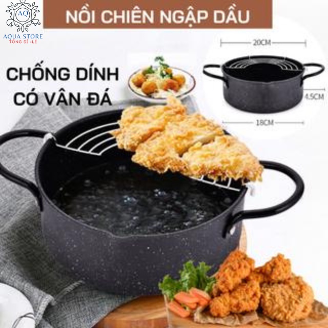 Nồi chiên ngập dầu Mojoo xuất nhật đường kính 20cm tặng kèm vỉ gác