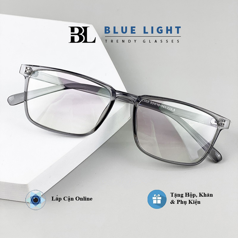 Kính Giả Cận Gọng Kính Cận Nam Nữ Đen Trong Suốt Trắng Xám Mắt Vuông Nhỏ Không Độ Hàn Quốc - BLUE LIGHT