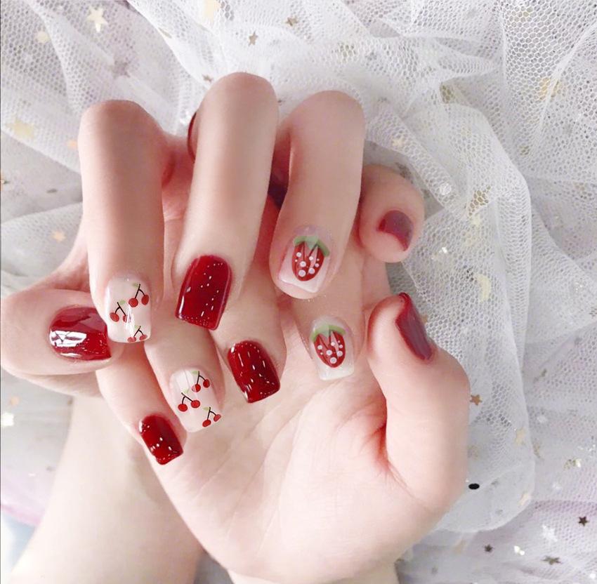 Bộ 24 móng tay giả hình trái cherry