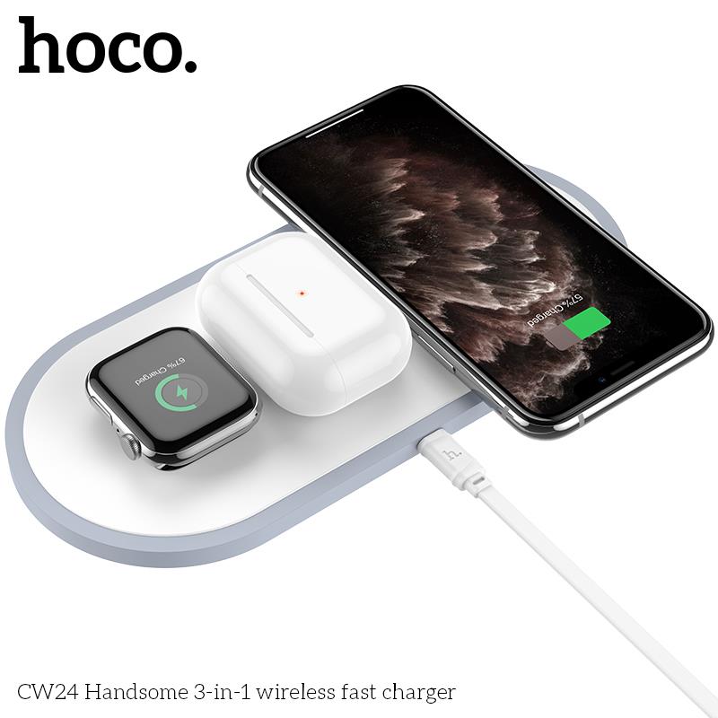 Đế Sạc Nhanh Không Dây 10W 3 IN 1 Hoco CW24 cho Điện thoại, Airpods, Apple Watch