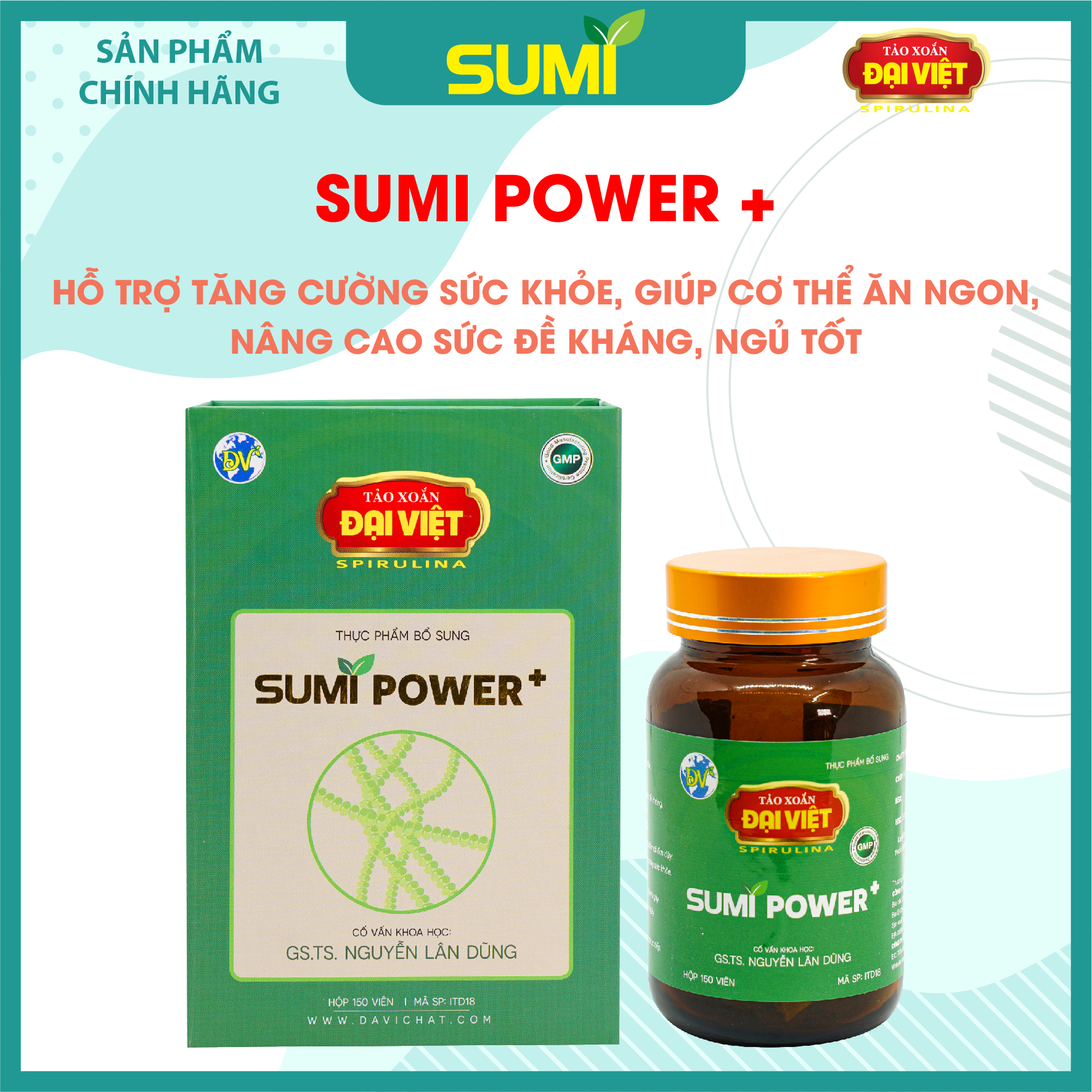 Tảo xoắn Đại Việt Sumi Power+ Viên uống Spirulina 100% tảo giúp cơ thể ăn ngon, ngủ tốt ITD18
