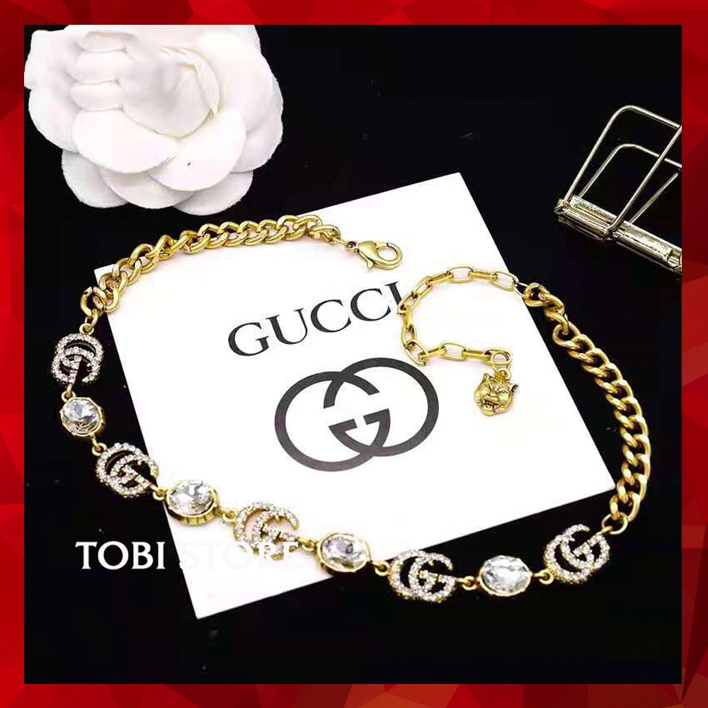 Vòng cổ chocker thương hiệu GG Gu.cci mạ vàng đính đá sang chảnh VCH10