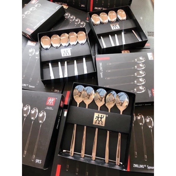 Set 5 Thìa Inox - Hộp 5 Muỗng - Bộ 5 Thìa inox Zwilling Cao Cấp Nhập Khẩu Của Đức, Sang Trọng, Hiện Đại, An Toàn, thìa cà phê, thìa ăn bánh, thìa ăn cơm văn phòng