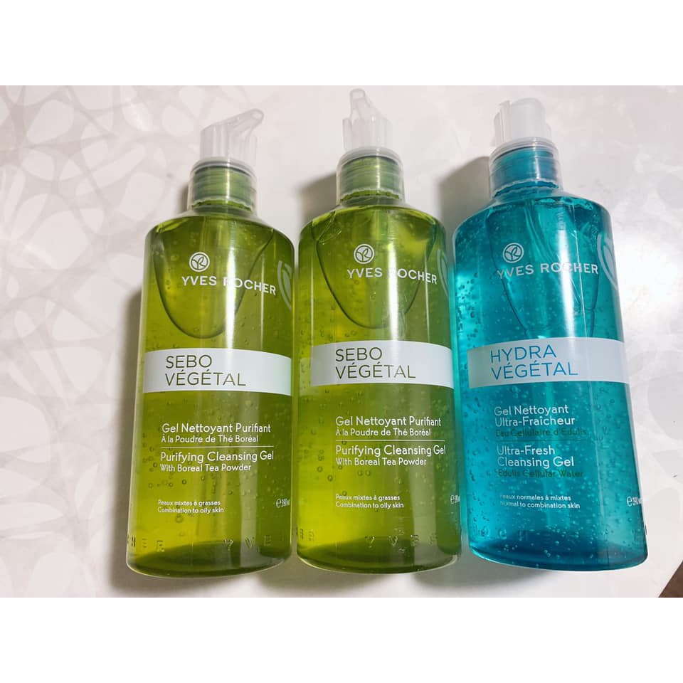 Gel rửa mặt cấp nước 390ml hydra vegetal yves rocher|xanh lá cây