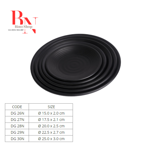[HCM]Đĩa Nhựa Melamine Đen Nhám 22cm