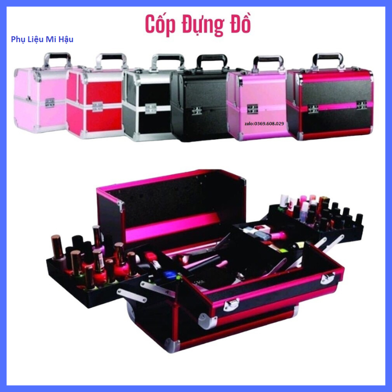 Cốp nhôm đựng đồ nail,mi, phun xăm, cốp mac đựng đồ trang điểm,hộp đựng đồ nghề make up,tủ nhôm 2 tầng_cốp 2 tầng 4 ngăn đựng đồ đa năng