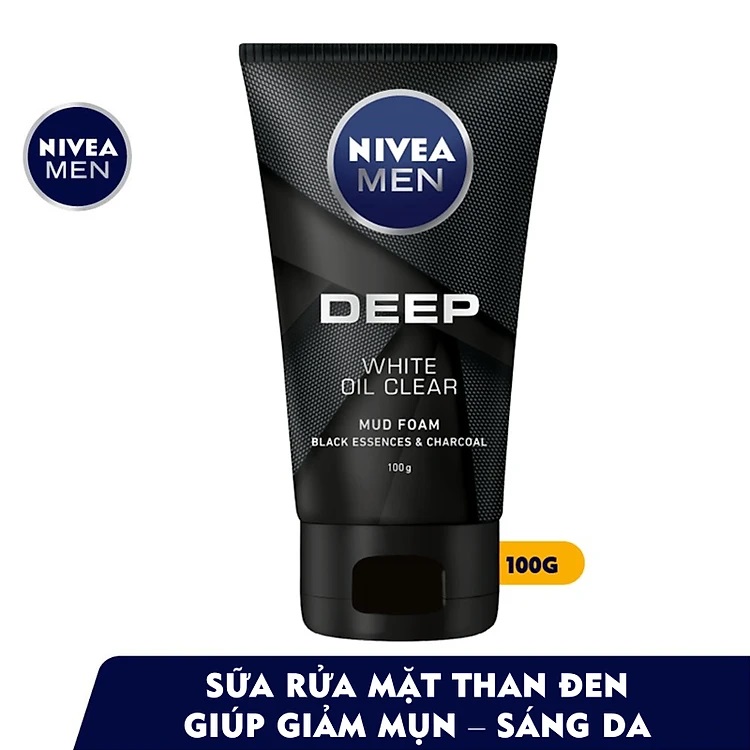 Sữa rửa mặt nam than đen hoạt tính sáng da Nivea Men Deep White Oil Clear 100g