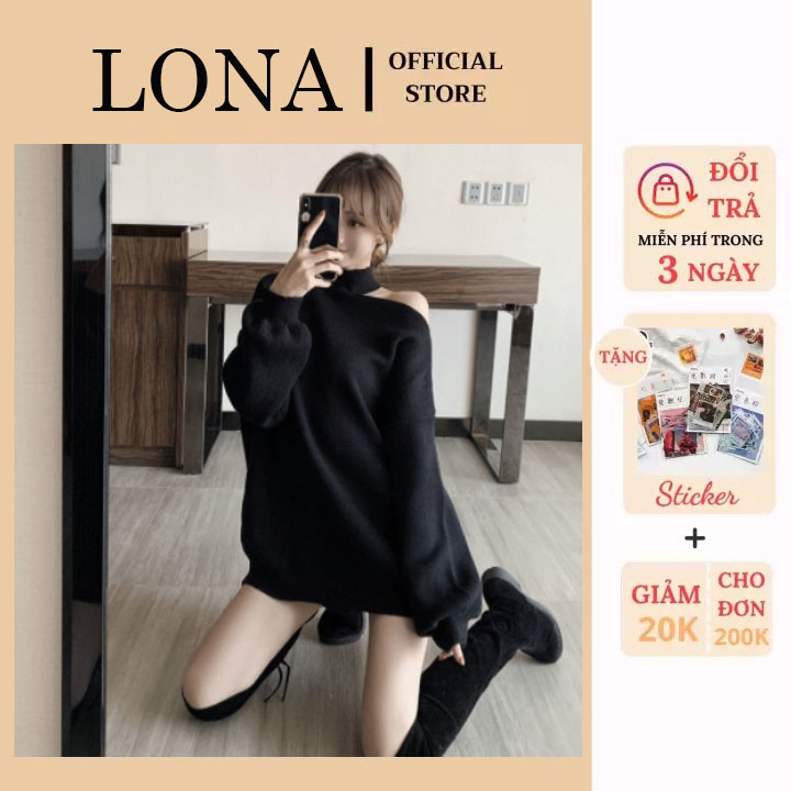 Áo nỉ nữ khoét vai dài tay 🦋 áo thun nữ dáng trùm mông cá tính 2 màu lona