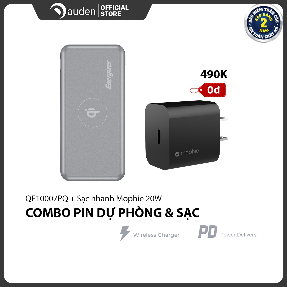 Combo Pin sạc dự phòng Energizer QE10007PQ + Củ Sạc Nhanh Mophie 20W