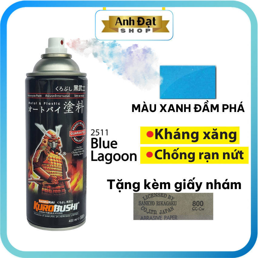 [SƠN SAMURAI] Màu xanh đầm phá 2511, có khả năng kháng xăng (A92, A95), chống nứt nẻ 400ml - Anh Đạt Shop