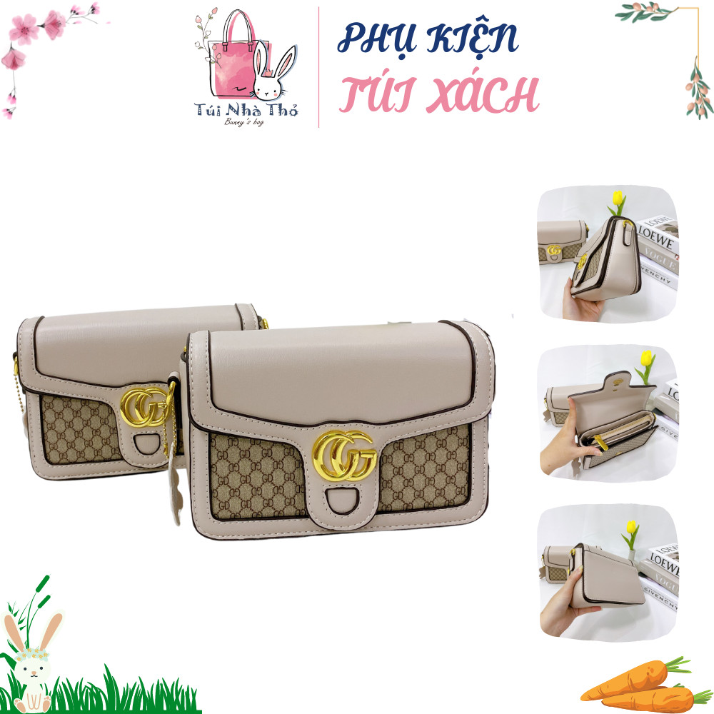 Túi xách nữ Túi xách nữ G.u.c.c.i mẫu mới đeo chéo kẹp nách dáng hộp da phối vải size 20 hai ngăn dây da phối phong cách hàn quốc trẻ trung sành điệu - Túi xách da - Túi xách nữ - Túi da nữ - Ví da nữ