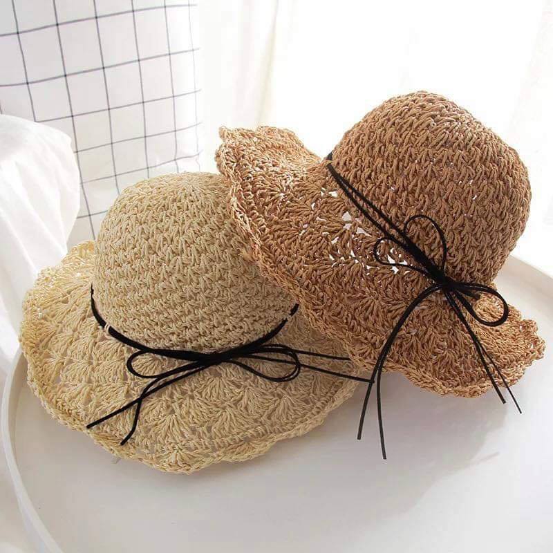 Mũ / nón cói mềm vintage thắt nơ da