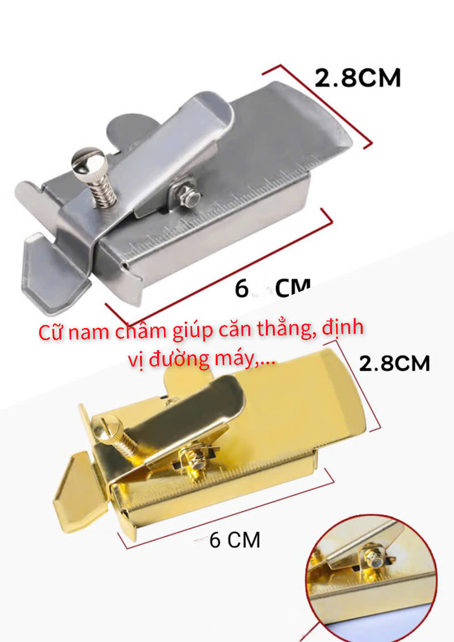 Cữ nam châm SẮT màu VÀNG hoặc màu TRẮNG ĐẦU DÀI CÓ CHIA VẠCH KẺ giúp canh lề đường may, căn thẳng, chặn vải (GIÁ 1 CÁI)