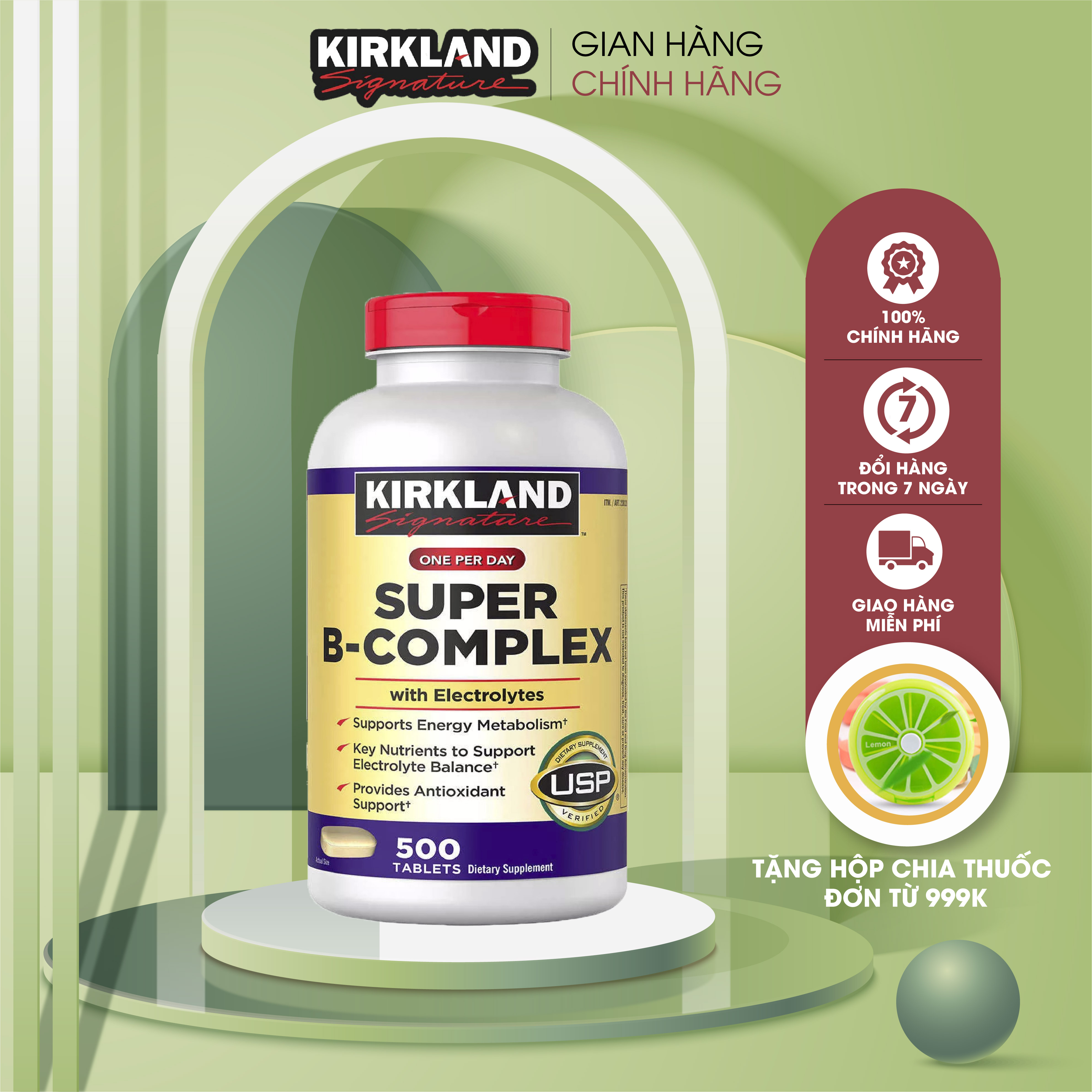 Viên uống bổ sung Vitamin B Tổng Hợp Super B-Complex Kirkland 500 Viên