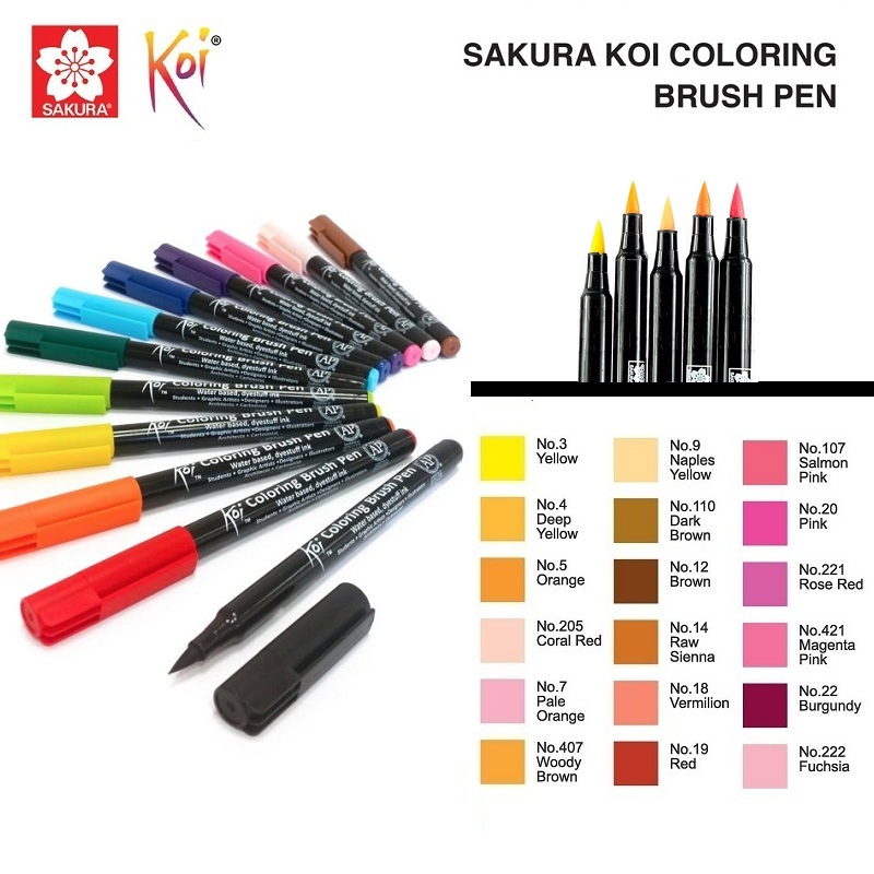 Bút cọ mầu nước Sakura Koi Colouring brush pen tông vàng hồng nâu