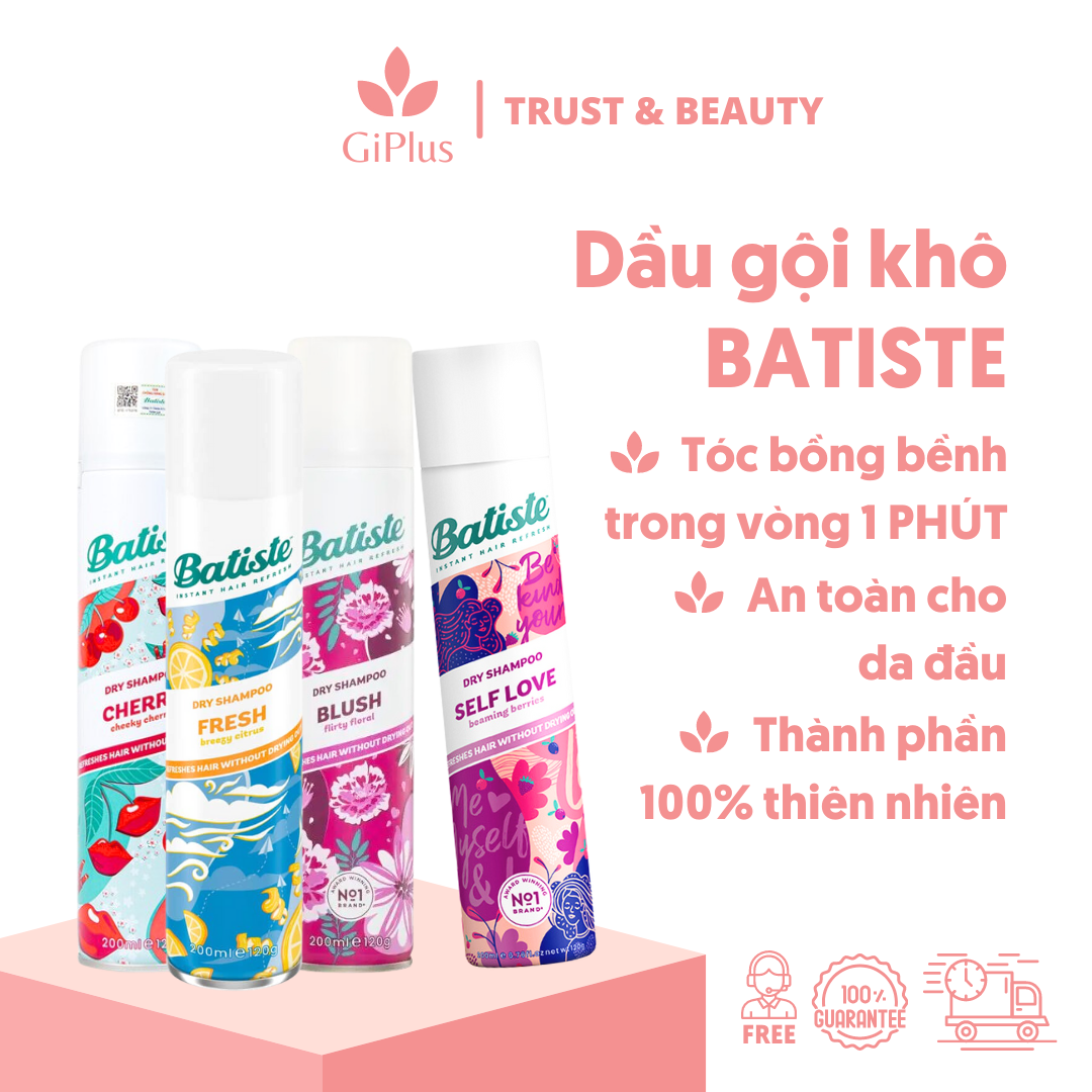 Dầu Gội Khô Batiste Dry Shampoo 200ml Làm Sạch Tóc Tức Thì, Giúp Tóc Bồng Bềnh Trong 1 Phút (200ml/chai)