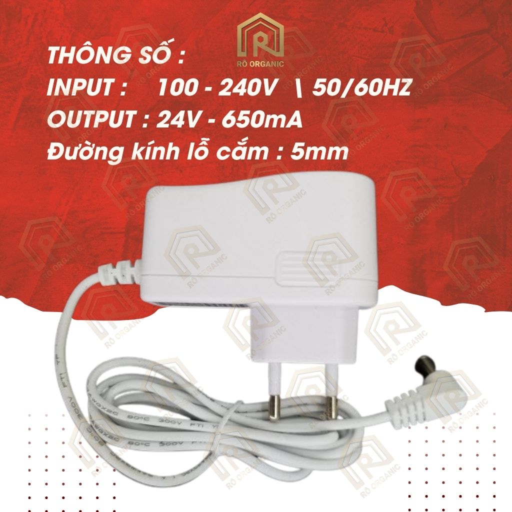 (HCM) Adapter, Nguồn, Sạc Máy Xông Tinh Dầu, Phụ Kiện Máy Khuếch Tán 24V/0.5 - 0.65A Sạc - Rô Organi