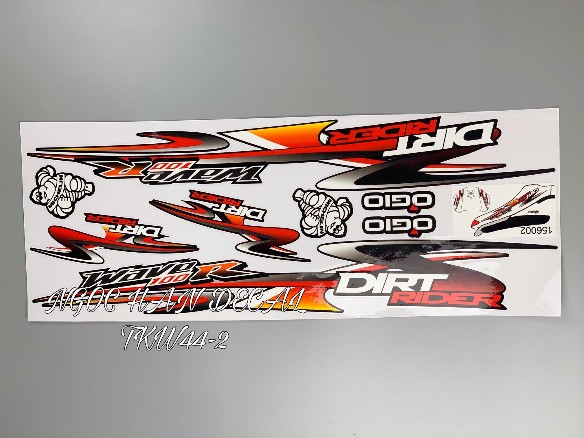 Tem chế nguyên bộ Dirt Rider màu đỏ cho Wave -- NGỌC HÂN DECAL