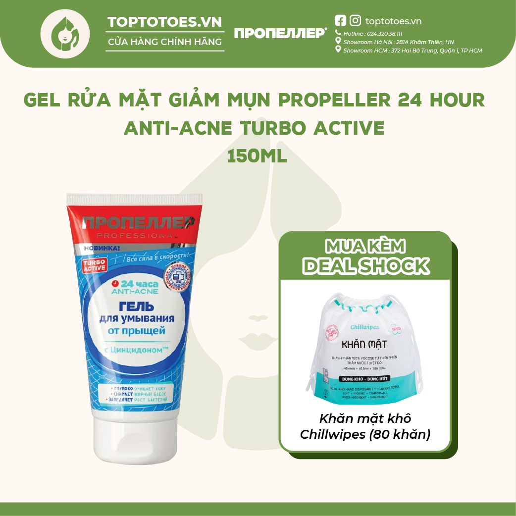 Gel rửa mặt Propeller 24 Hours Anti-acne Turbo Active giảm mụn ngừa viêm