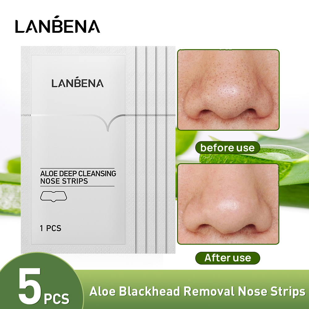 LANBENA Aloe Blackhead Remover Nose Strips 5PCS Làm sạch sâu mũi Kiểm soát