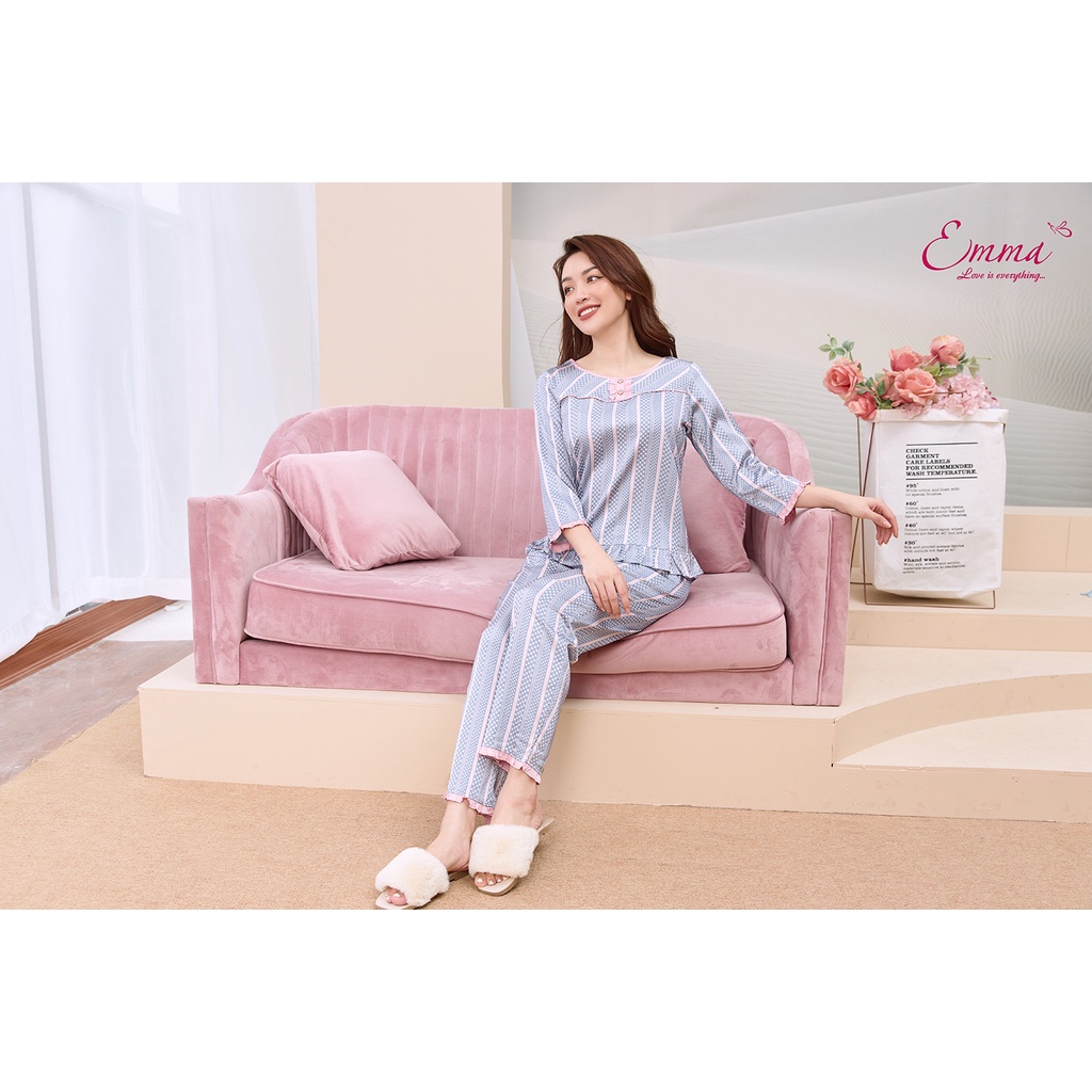Đồ bộ mặc nhà lụa áo tay lỡ, quần dài emma etlu.21.017.04
