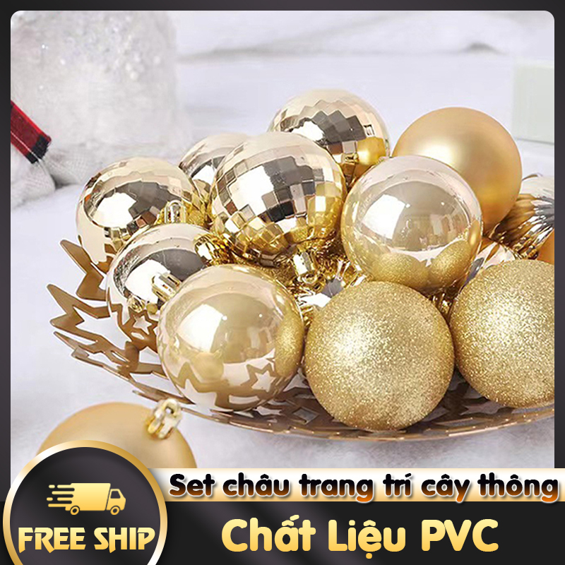 Set trái châu trang trí Noel cao cấp, set châu 8-24 trái 3cm 6cm trang trí cây thông Noel Giáng Sinh