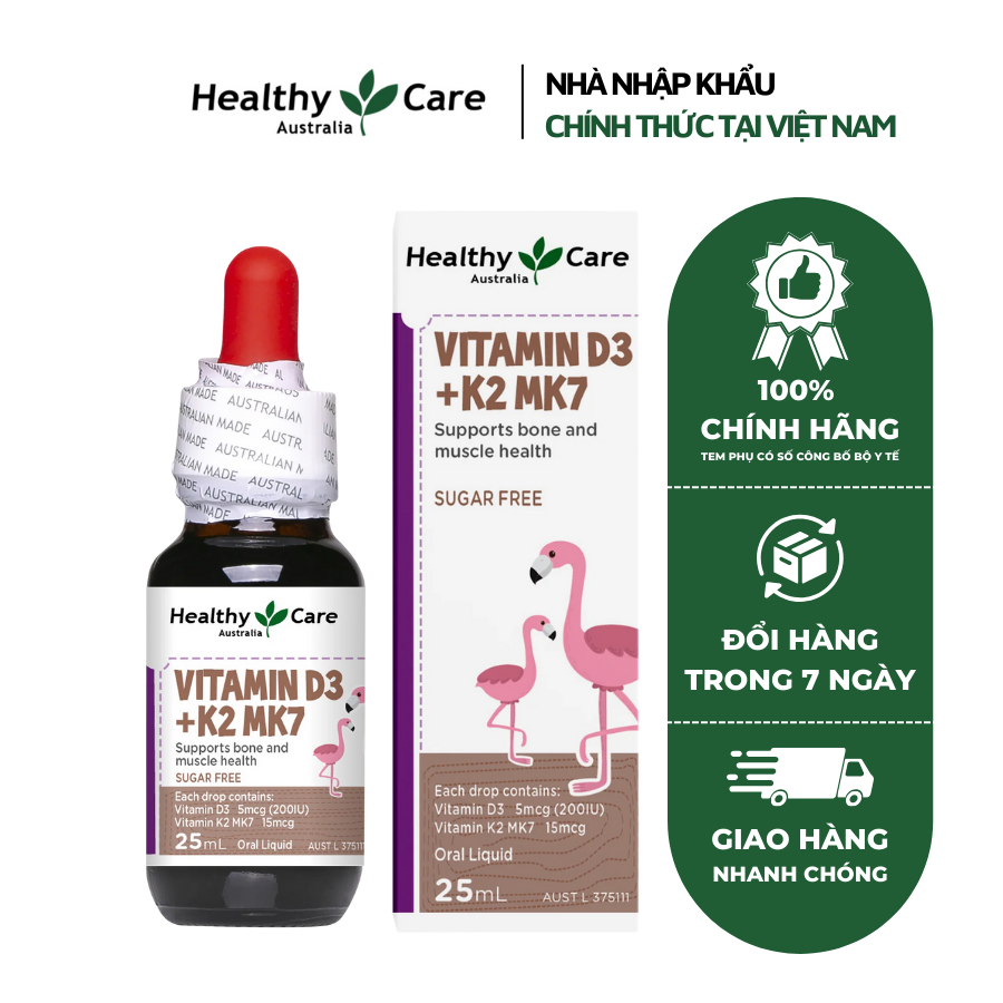 Vitamin D3 K2 MK7 Healthy Care tăng cường miễn dịch, Hộp 25ml