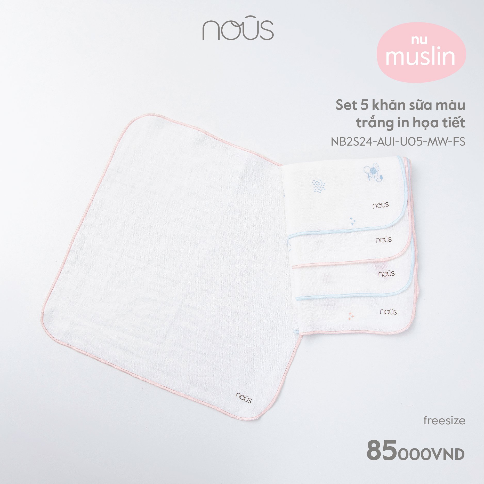 Phụ kiện cho bé - Set 05 chiếc khăn sữa Nous - chất liệu Nu Bamboo, nu xô kháng khuẩn