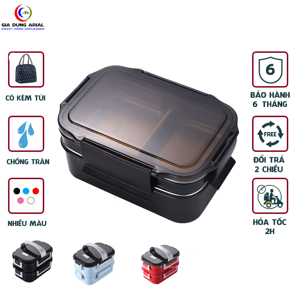 Hộp Cơm Cách Nhiệt Lõi INOX 304 Cao Cấp Màu Đen Sang Trọng - Hộp Đựng Cơm Có Thể Hâm Nóng Phù Hợp Cho Dân Văn Phòng, Hộp Cơm 2 Tầng, Hộp Cơm Giữ Niệt, Hộp Cơm Trưa Lõi Inox Có Thể Tháo Rời