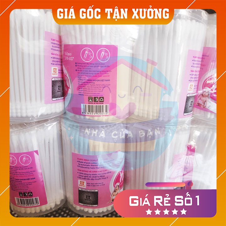 1 hũ tăm bông 160 que ngoáy ráy tai Yumy Kid cho trẻ em hộp nhựa bảo quản kín đáo hàng Việt Nam công nghệ Thụy Sĩ hạn dùng 5 năm chăm sóc sức khỏe cho bé - Cotton swabs for ears kid 160pcs - Nhà Của Bạn