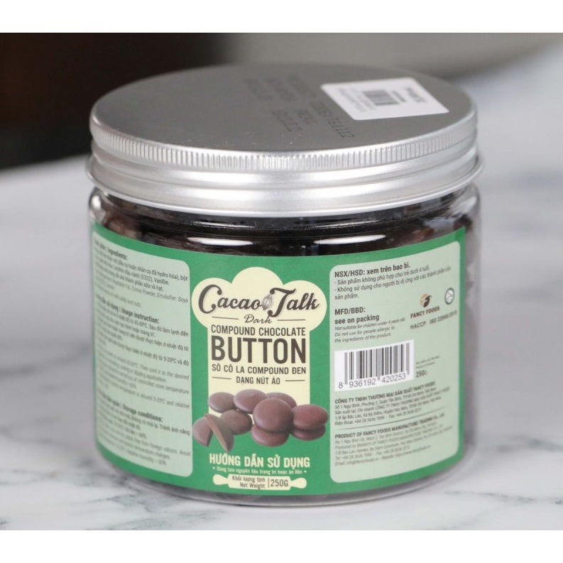 Socola chocolate nút đen cacao talk - hủ 250gr