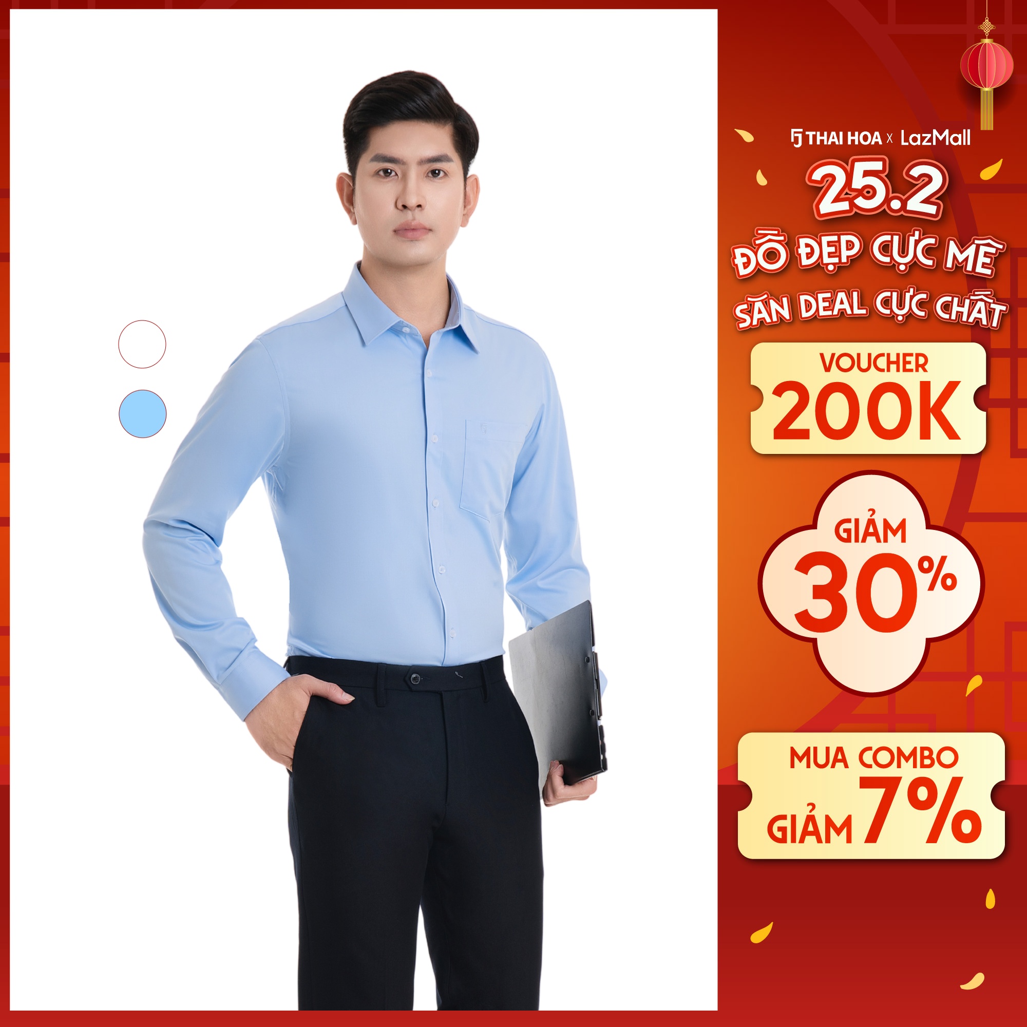 Men's Long-Sleeved Office Shirt Designed in Multi-Colored Bamboo Fiber Fabric Thai Hoa 23Asm-993