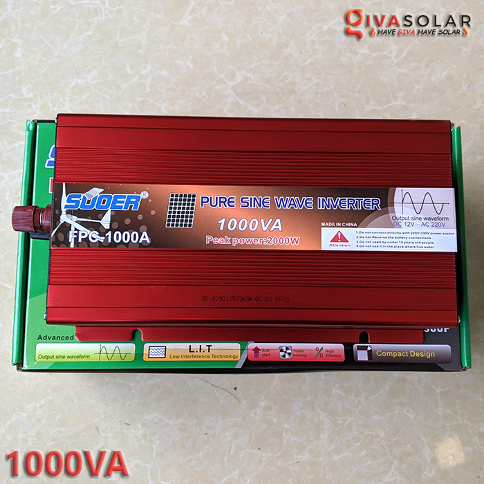 Bộ chuyển đổi nguồn điện Sin Chuẩn 1000w 12V 24V Sang 220V SUOER GIVASOLAR GV-FPC-1000A